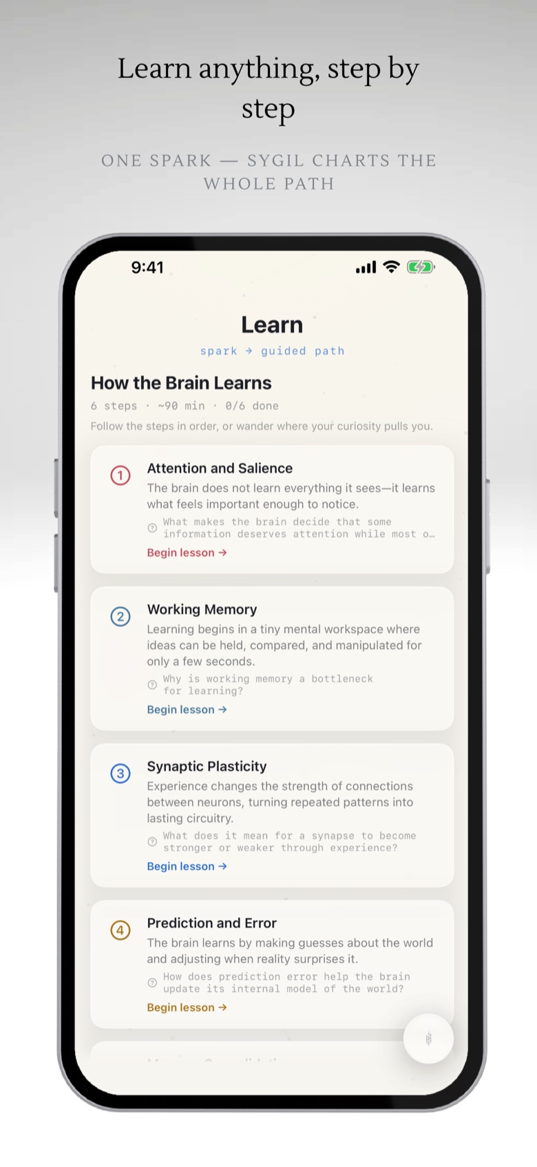 A guided Learn path stepping from a single question toward understanding